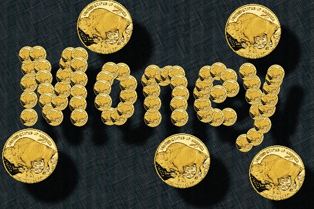 zlaté mince, nápis „money“